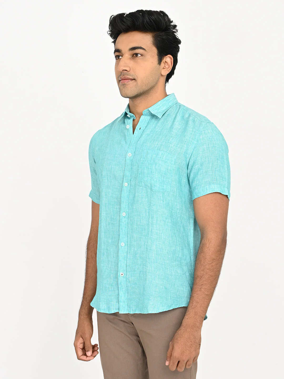 Men's Solid Half Sleeves Linen Shirt - Image 26