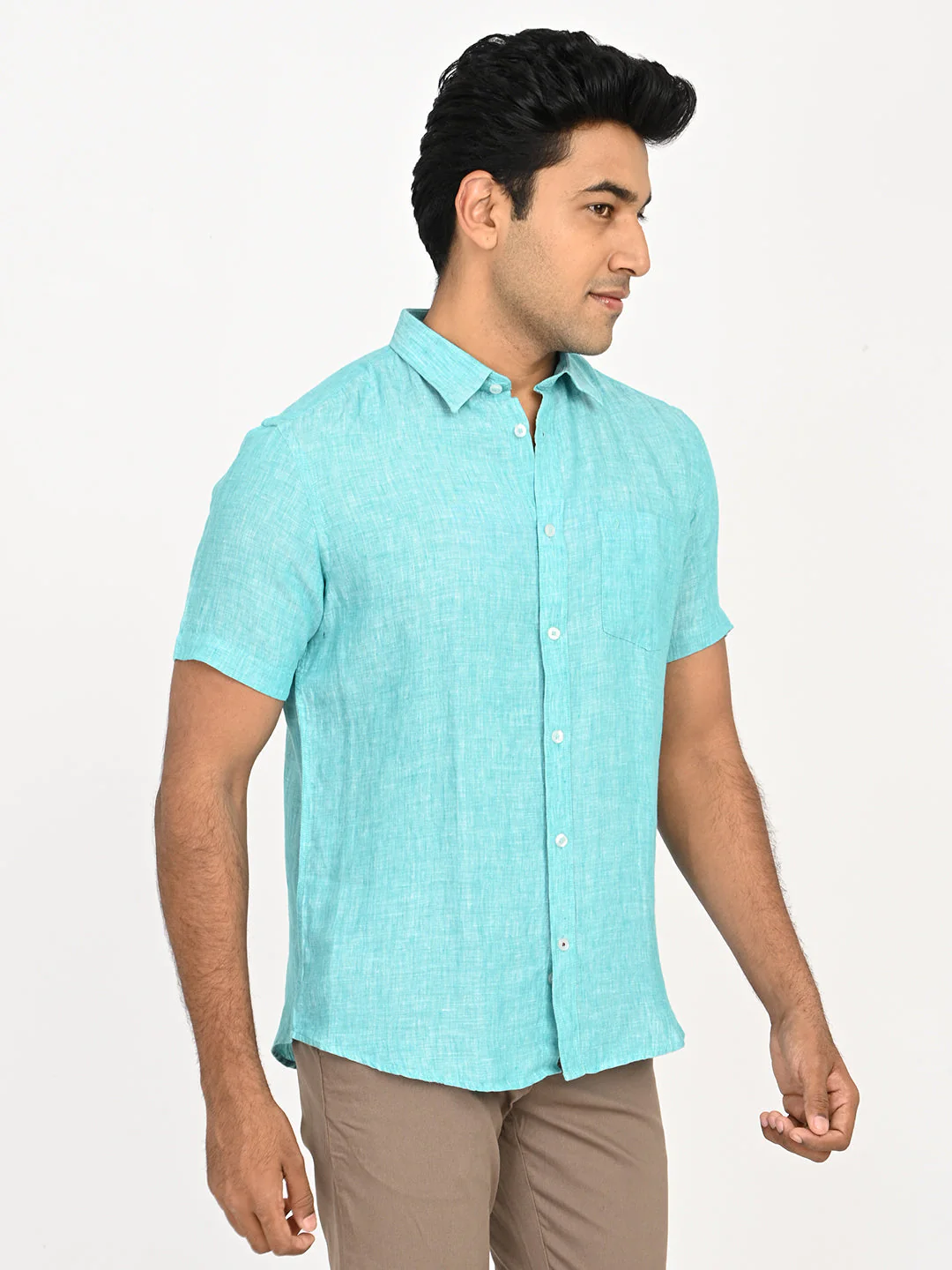 Men's Solid Half Sleeves Linen Shirt - Image 27