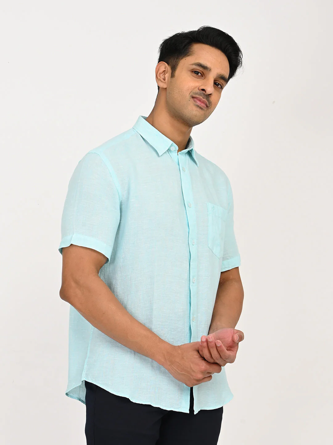 Men's Solid Half Sleeves Linen Shirt - Image 3