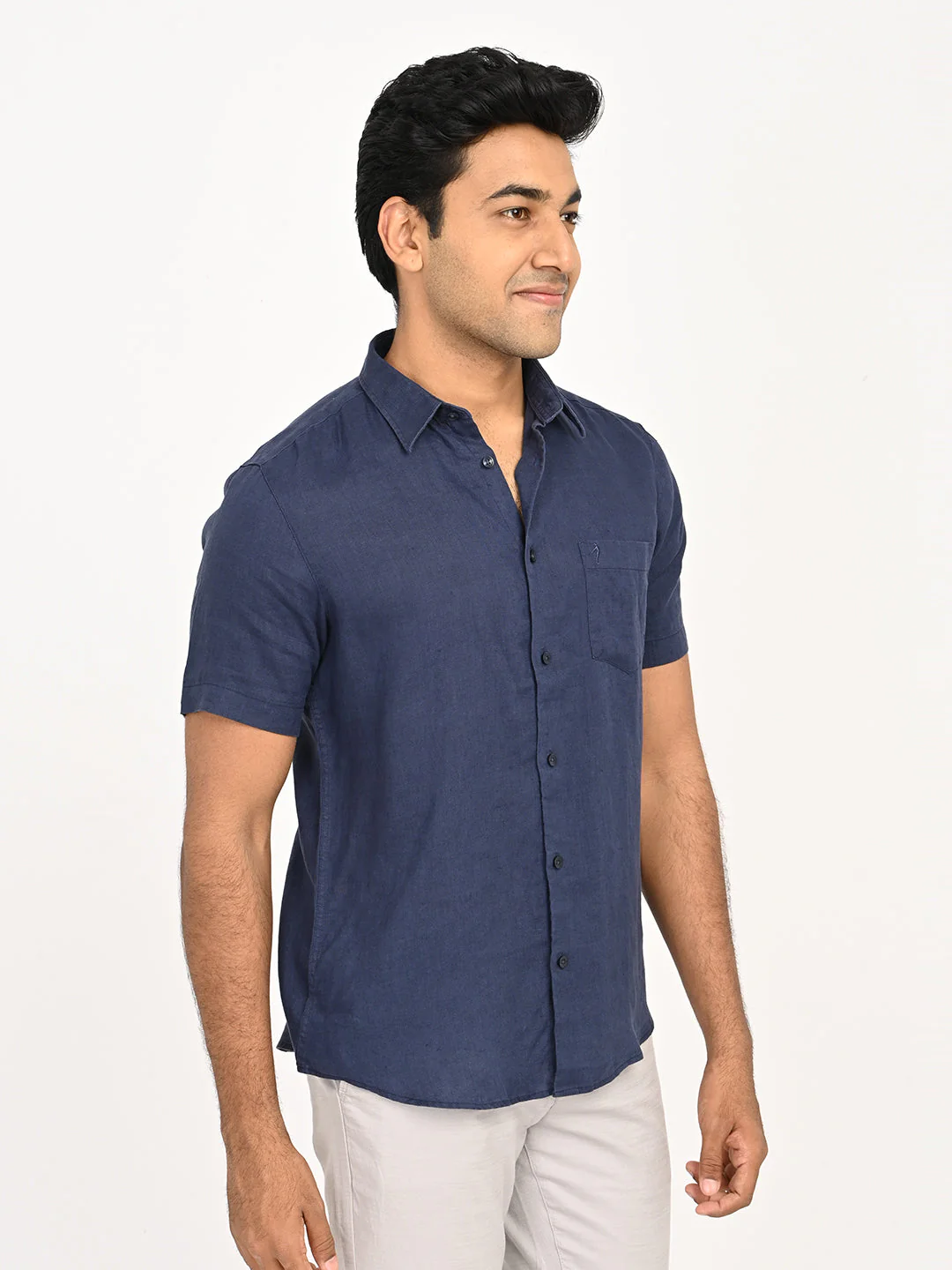 Men's Solid Half Sleeves Linen Shirt - Image 32