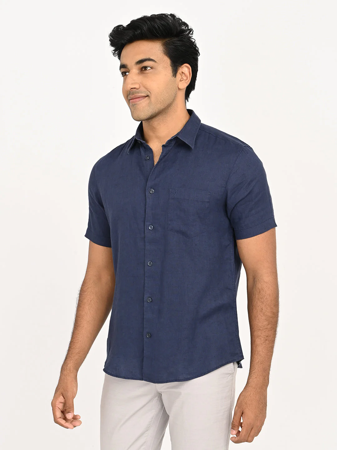Men's Solid Half Sleeves Linen Shirt - Image 33