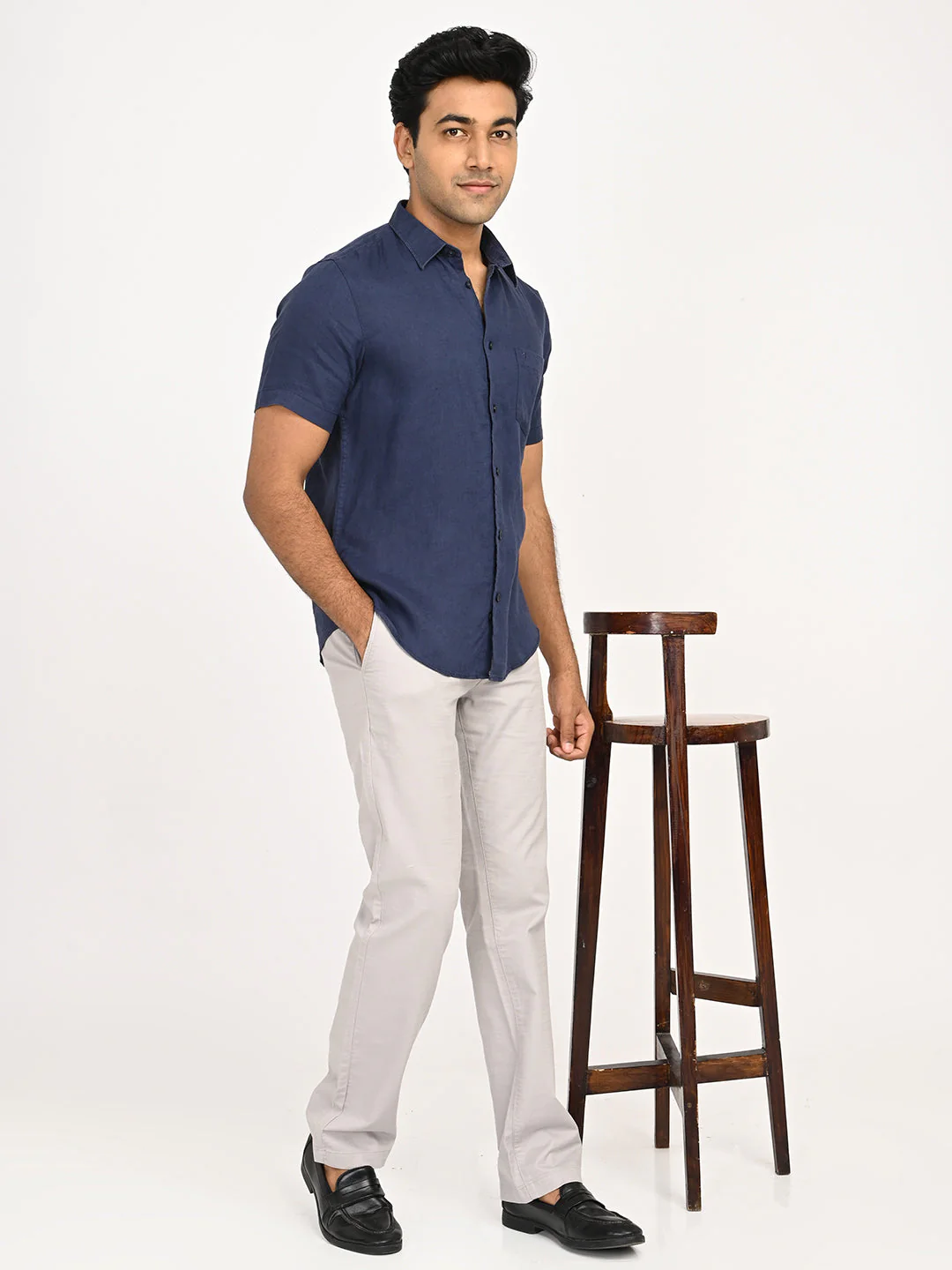 Men's Solid Half Sleeves Linen Shirt - Image 36