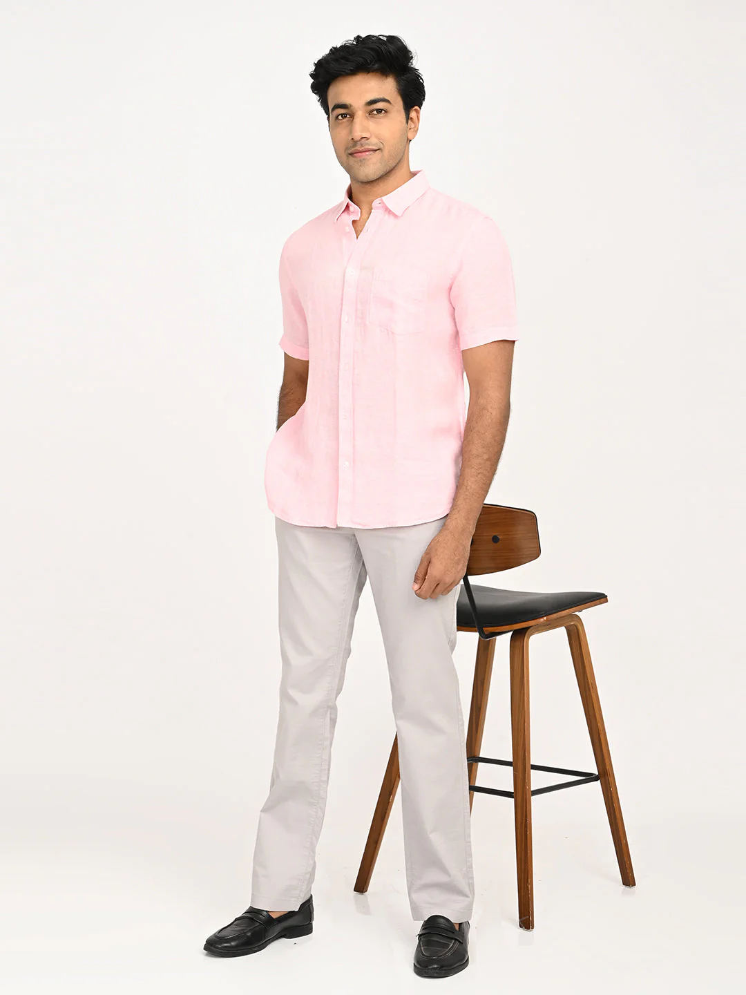 Men's Solid Half Sleeves Linen Shirt - Image 48
