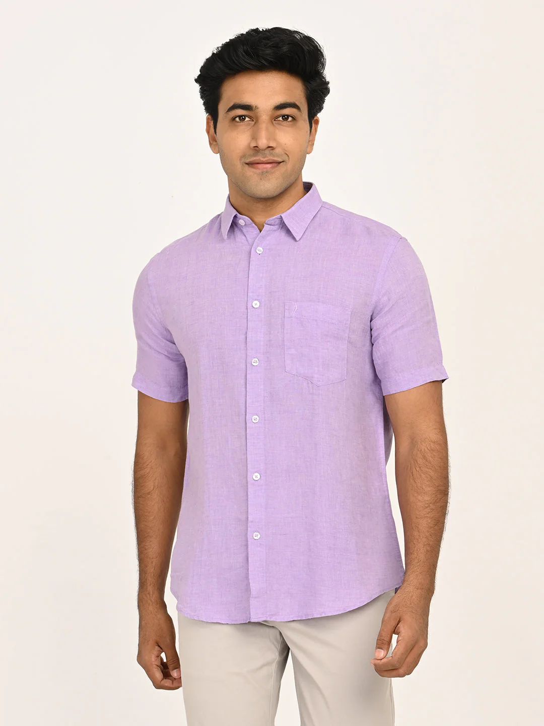 Men's Solid Half Sleeves Linen Shirt - Image 55