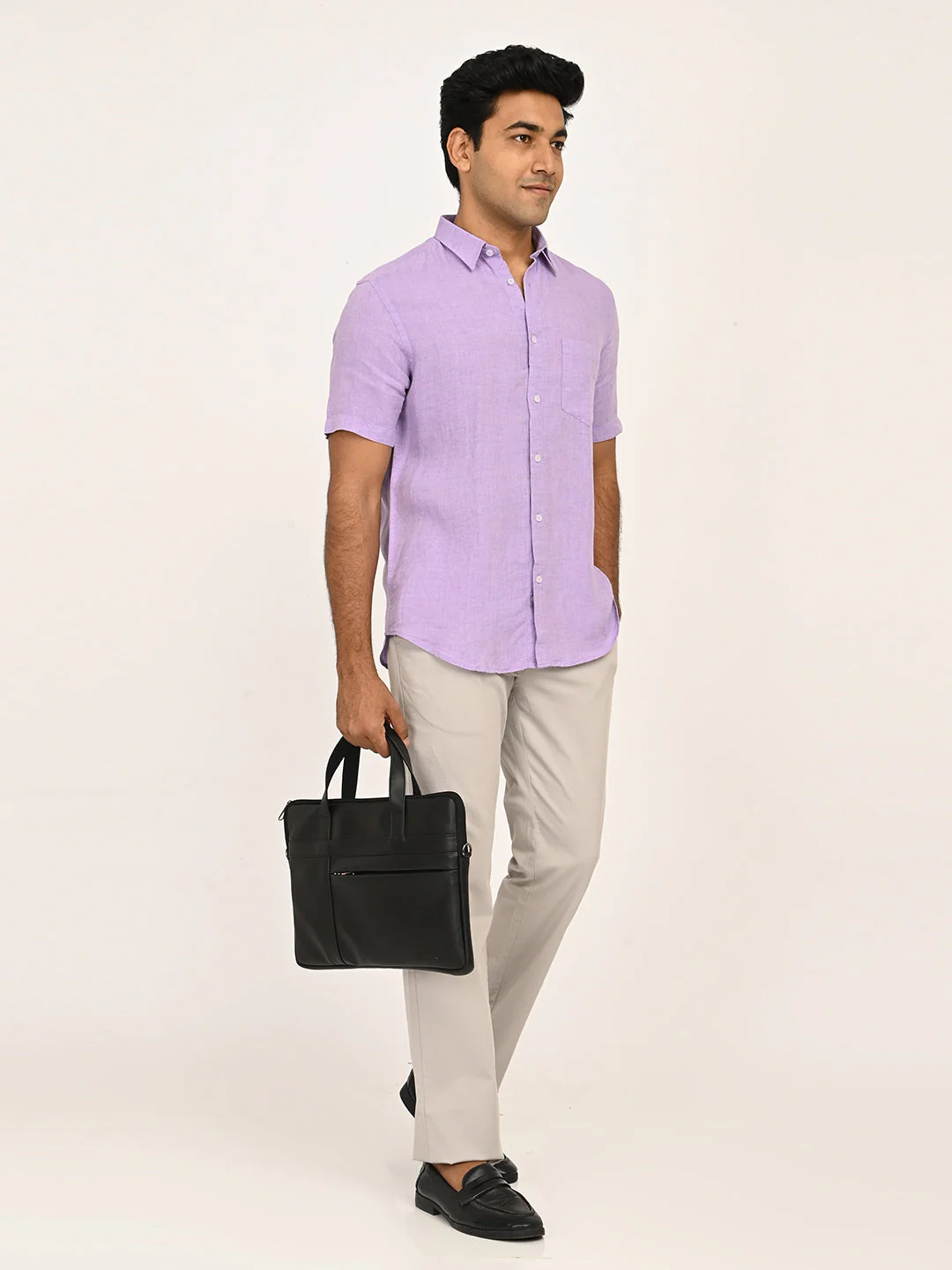 Men's Solid Half Sleeves Linen Shirt - Image 60