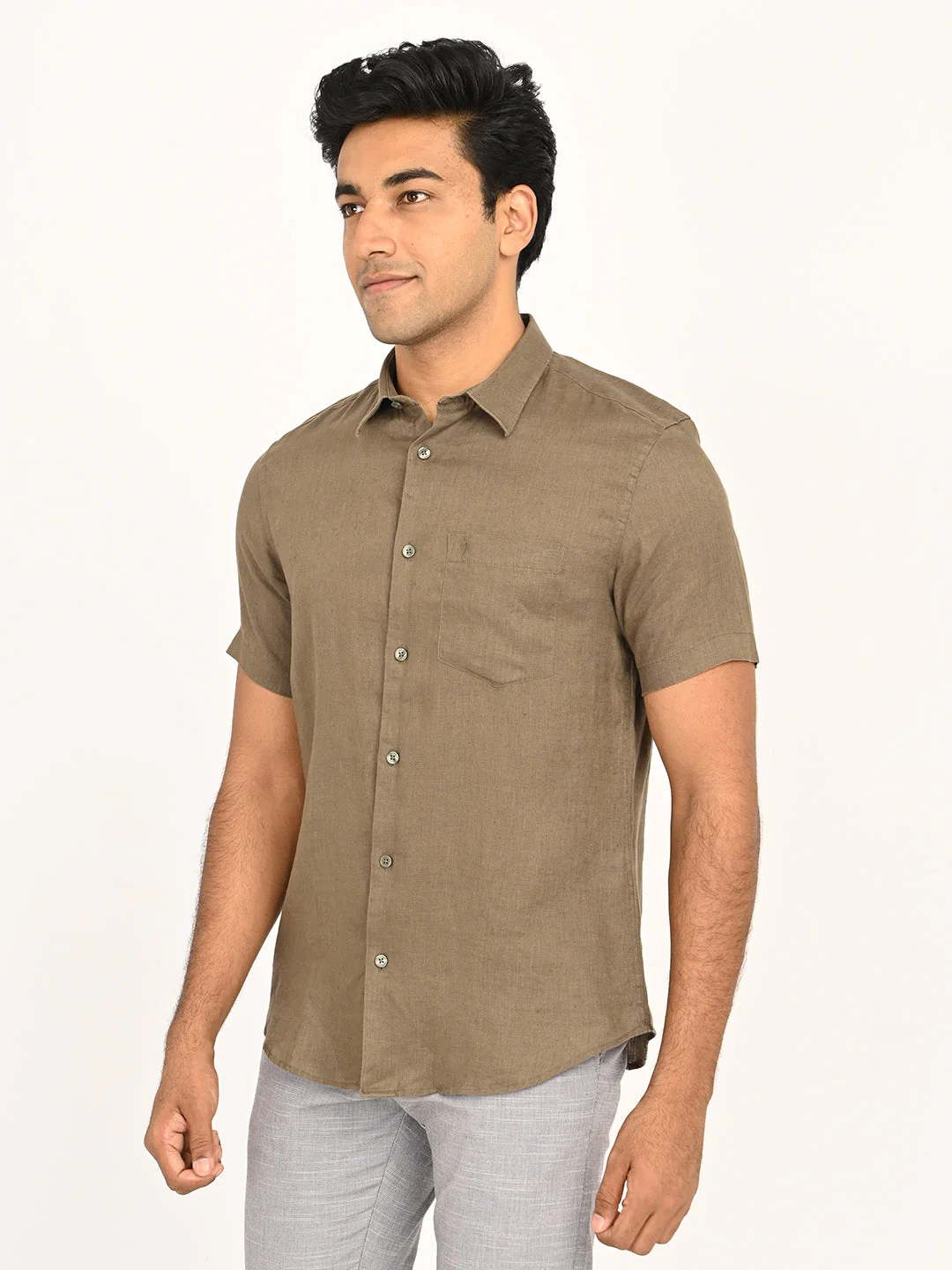 Men's Solid Half Sleeves Linen Shirt - Image 62