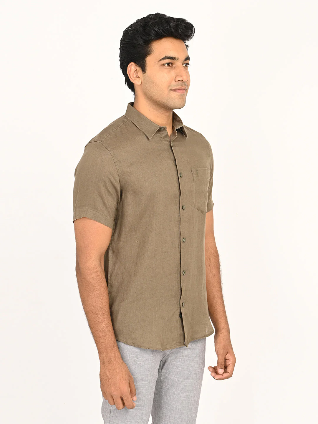 Men's Solid Half Sleeves Linen Shirt - Image 63