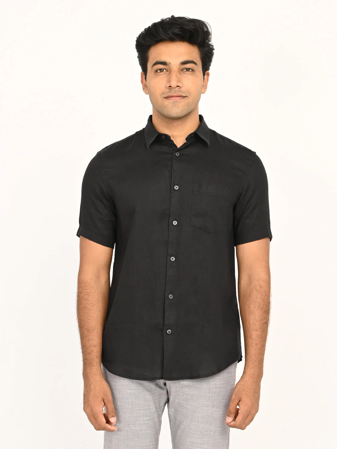 Men's Solid Half Sleeves Linen Shirt - Image 7