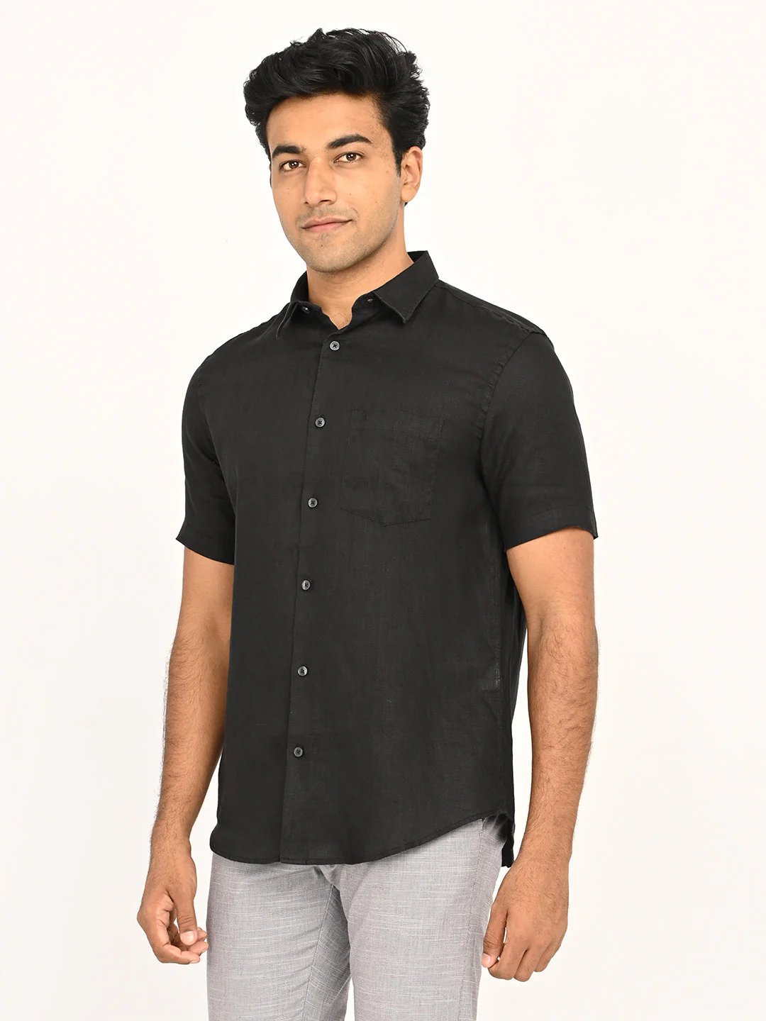 Men's Solid Half Sleeves Linen Shirt - Image 8