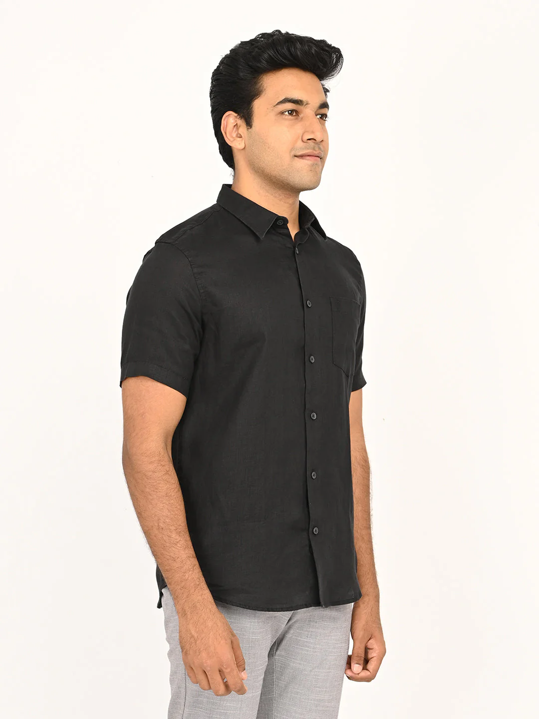 Men's Solid Half Sleeves Linen Shirt - Image 9