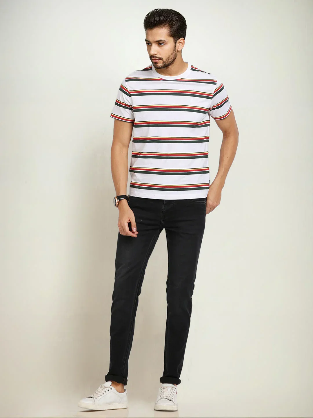 Men's Striped Crew Neck T-Shirt - Image 2
