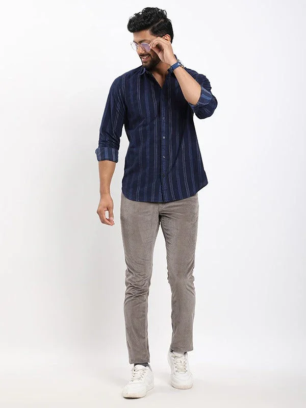 Men's Striped Full Sleeves Cotton Corduroy Shirt - Image 10