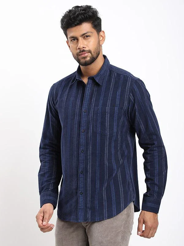 Men's Striped Full Sleeves Cotton Corduroy Shirt - Image 7