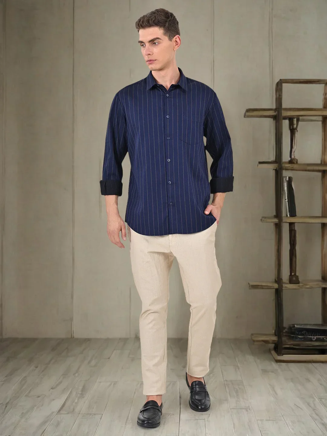 Men's Striped Full Sleeves Cotton Shirt - Image 2