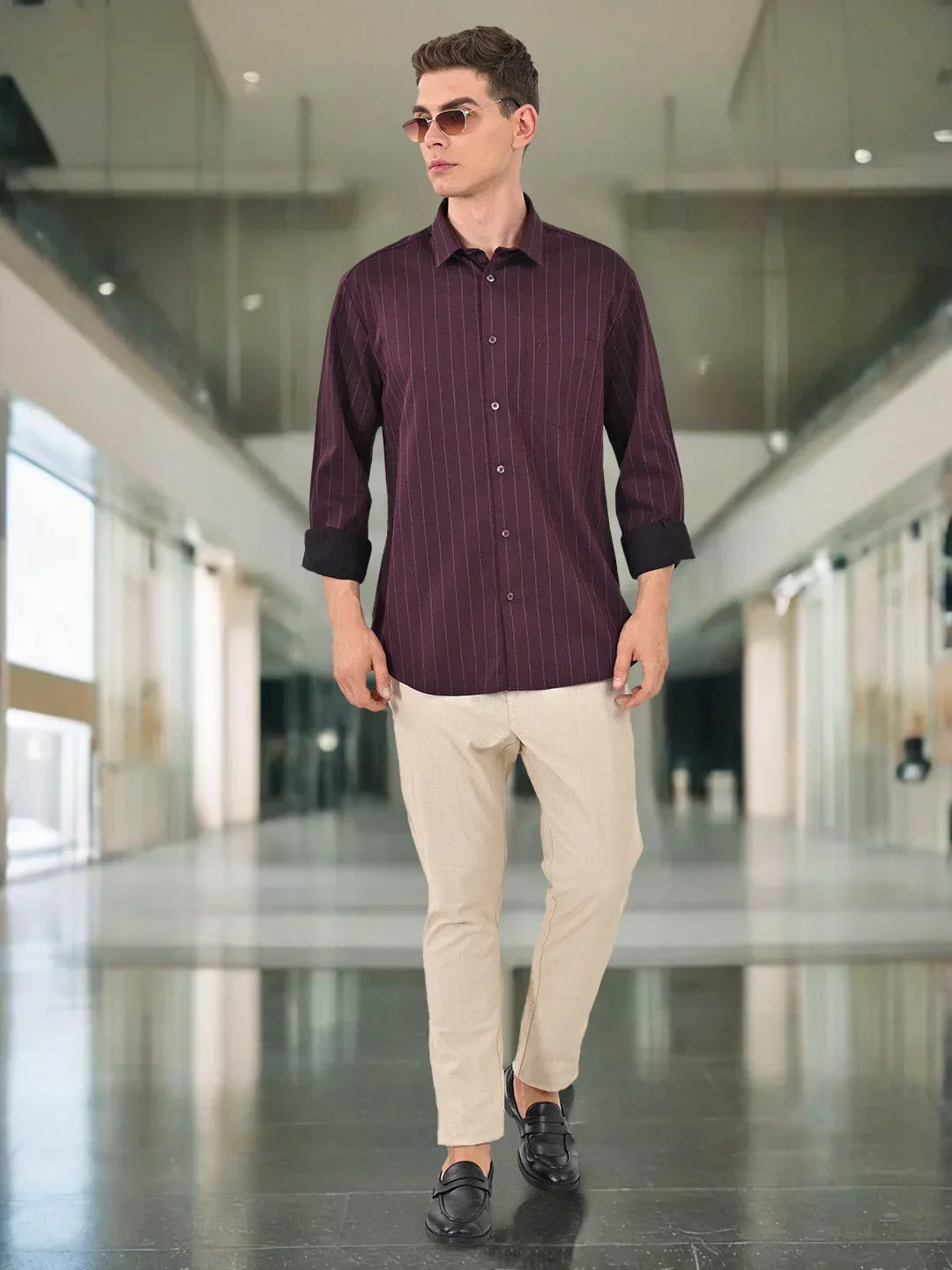 Men's Striped Full Sleeves Cotton Shirt - Image 6