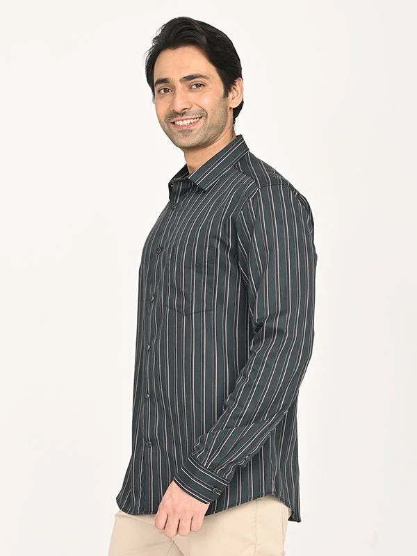 Men's Striped Full Sleeves Cotton Shirt - Image 2