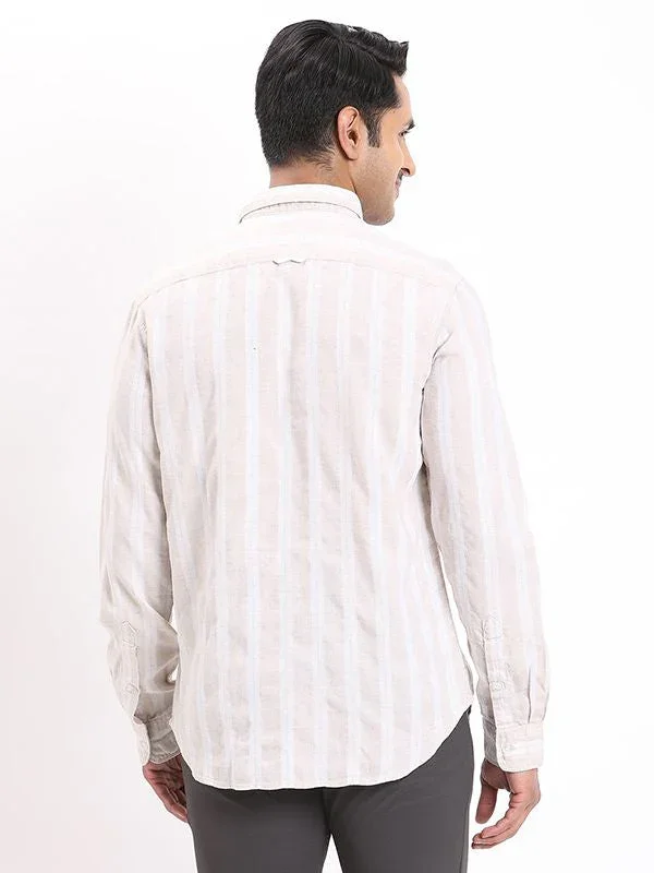 Men's Striped Full Sleeves Linen Blend Shirt - Image 4