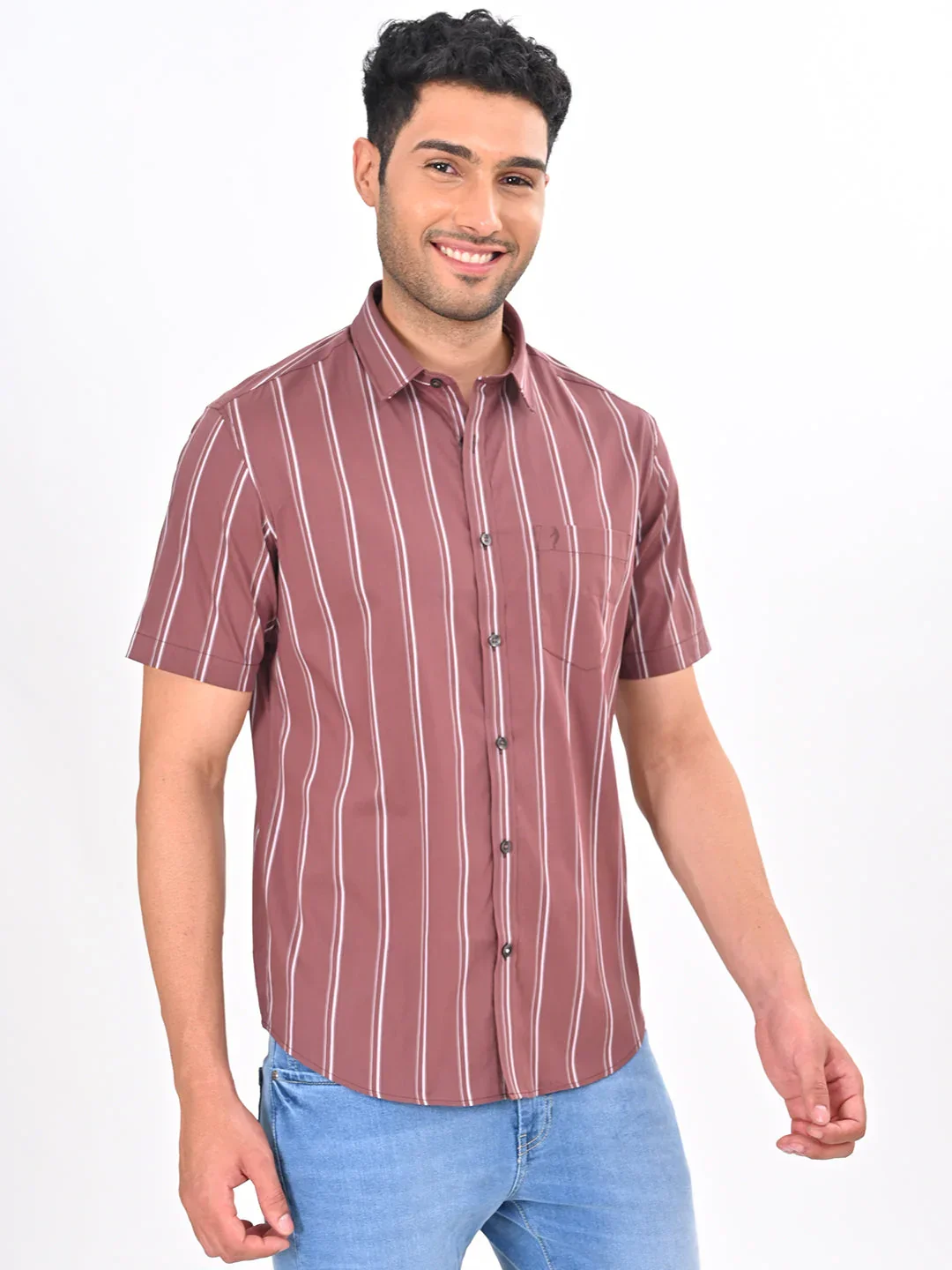 Men's Striped Half Sleeves Cotton Blend Shirt - Image 4
