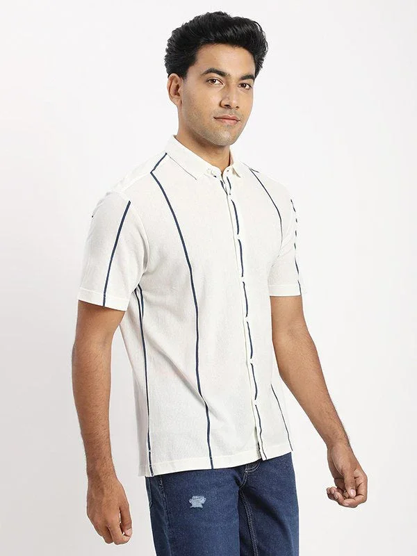 Men's Striped Half Sleeves Cotton Blend Shirt - Image 2