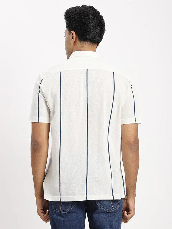 Men's Striped Half Sleeves Cotton Blend Shirt - Image 4