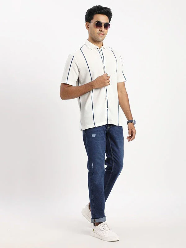 Men's Striped Half Sleeves Cotton Blend Shirt - Image 5