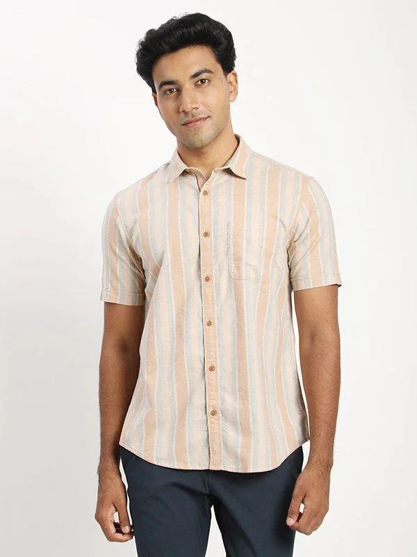 Men's Striped Half Sleeves Cotton Shirt