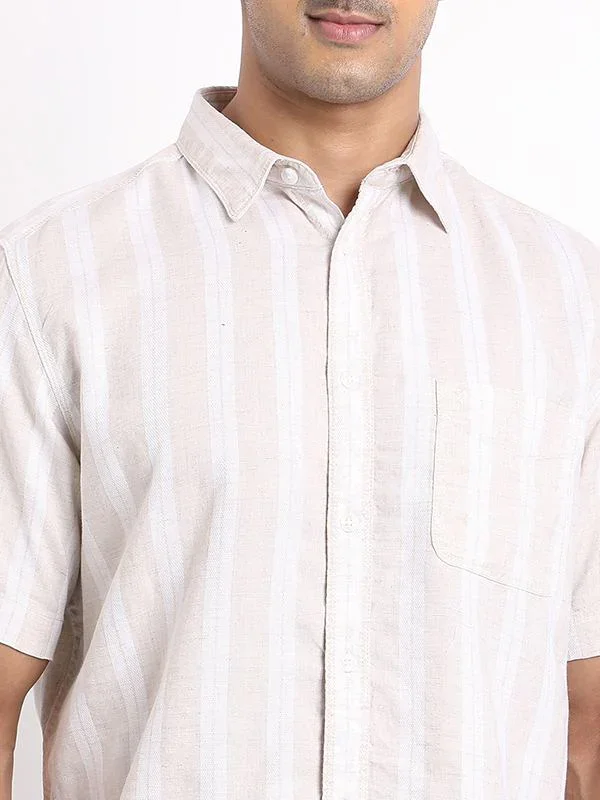 Men's Striped Half Sleeves Linen Blend Shirt - Image 3