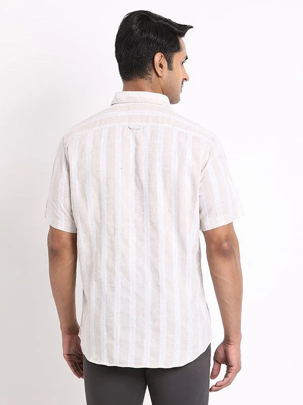 Men's Striped Half Sleeves Linen Blend Shirt - Image 4