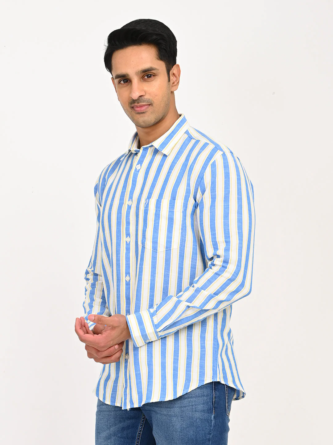 Men's Striped Full Sleeves Cotton Blend Shirt - Image 2
