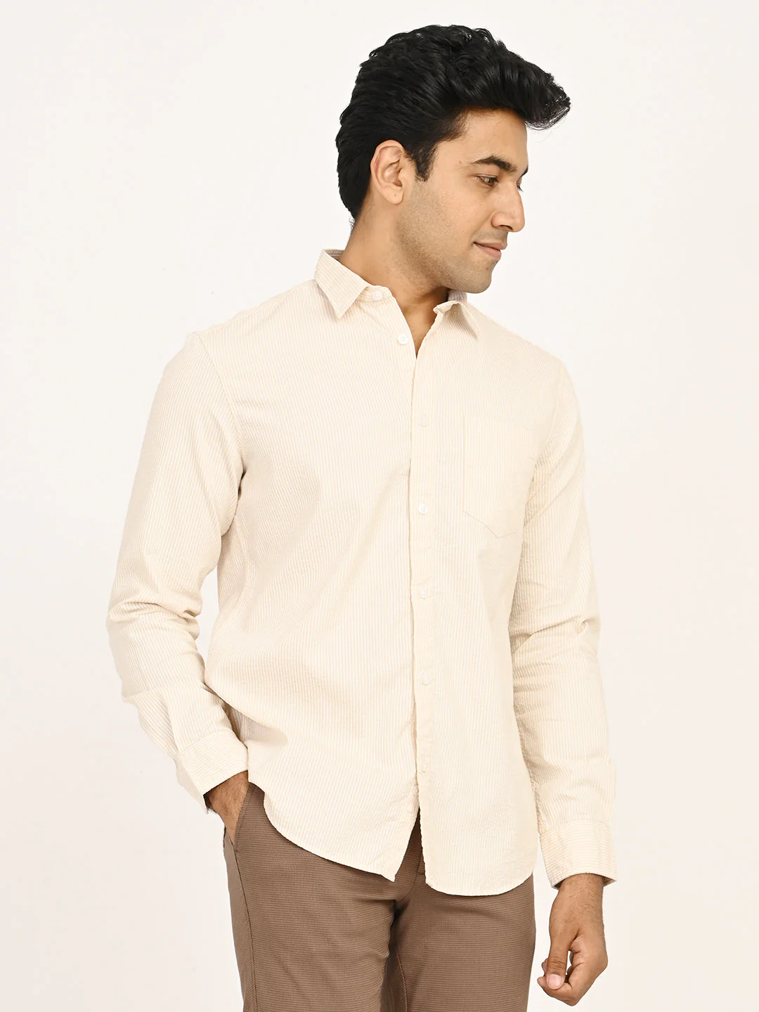 Men's Striped Full Sleeves Cotton Blend Shirt - Image 3