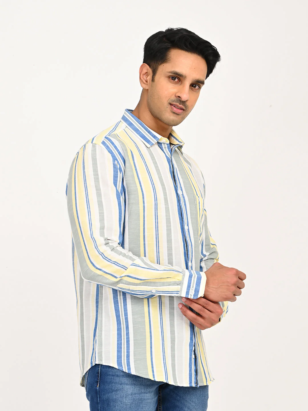 Men's Striped Full Sleeves Cotton Blend Shirt - Image 3