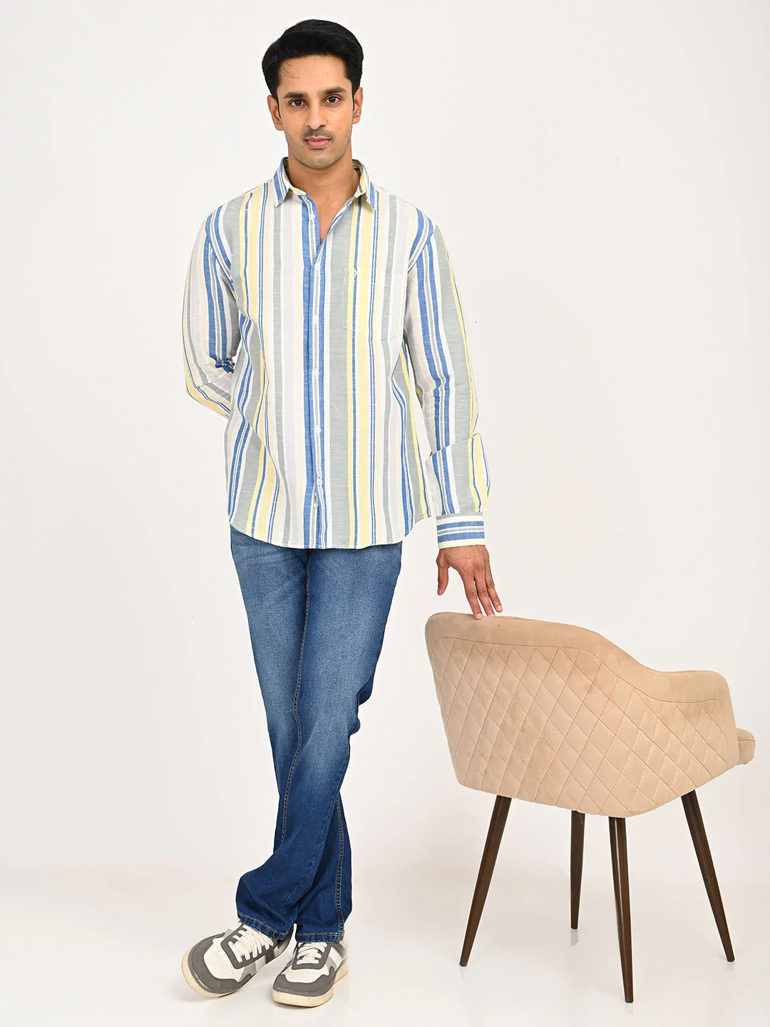 Men's Striped Full Sleeves Cotton Blend Shirt - Image 6