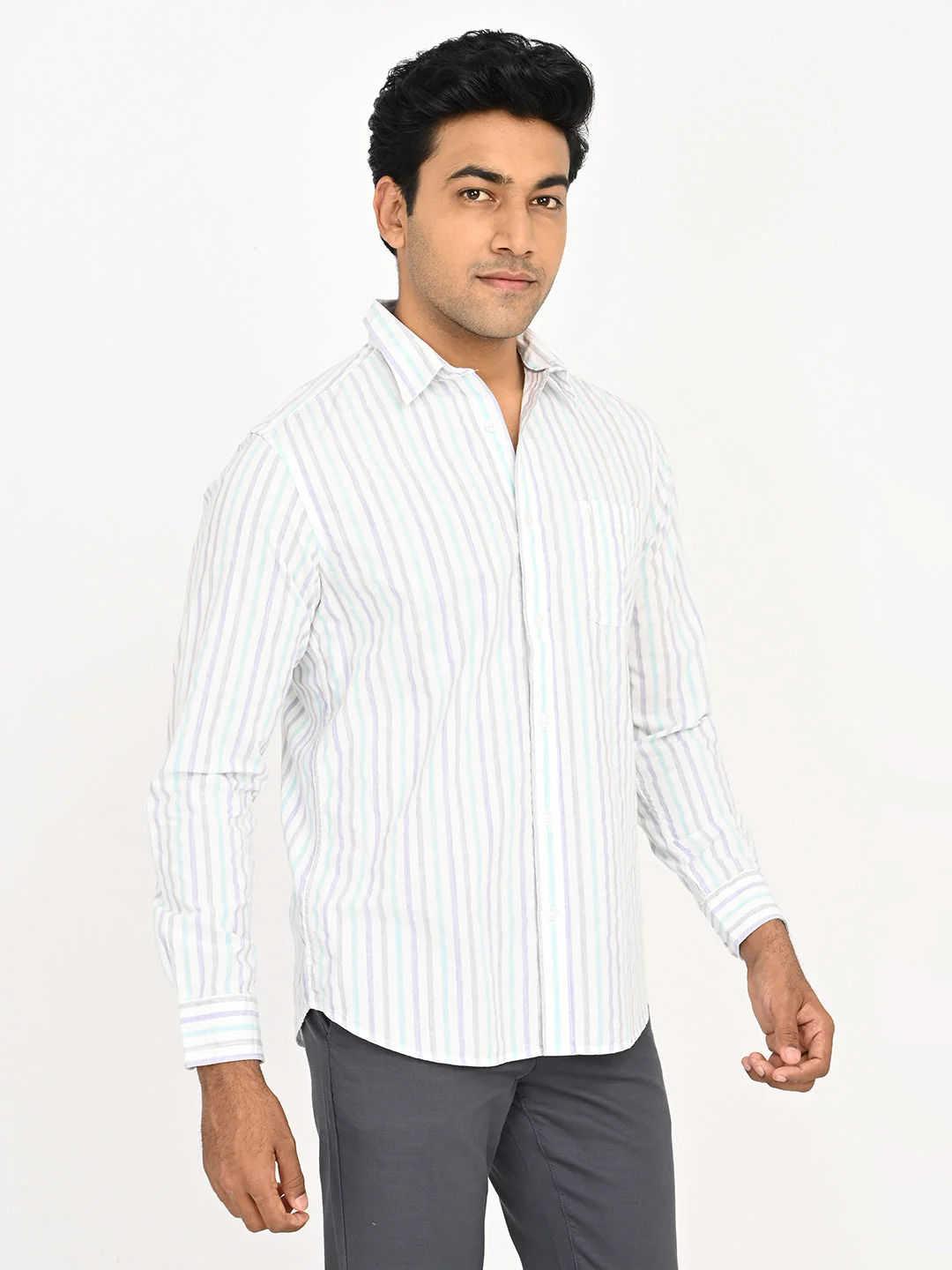 Men's Striped Full Sleeves Cotton Blend Shirt - Image 3