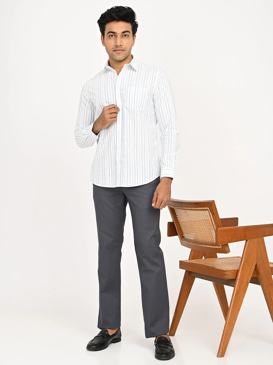 Men's Striped Full Sleeves Cotton Blend Shirt - Image 5