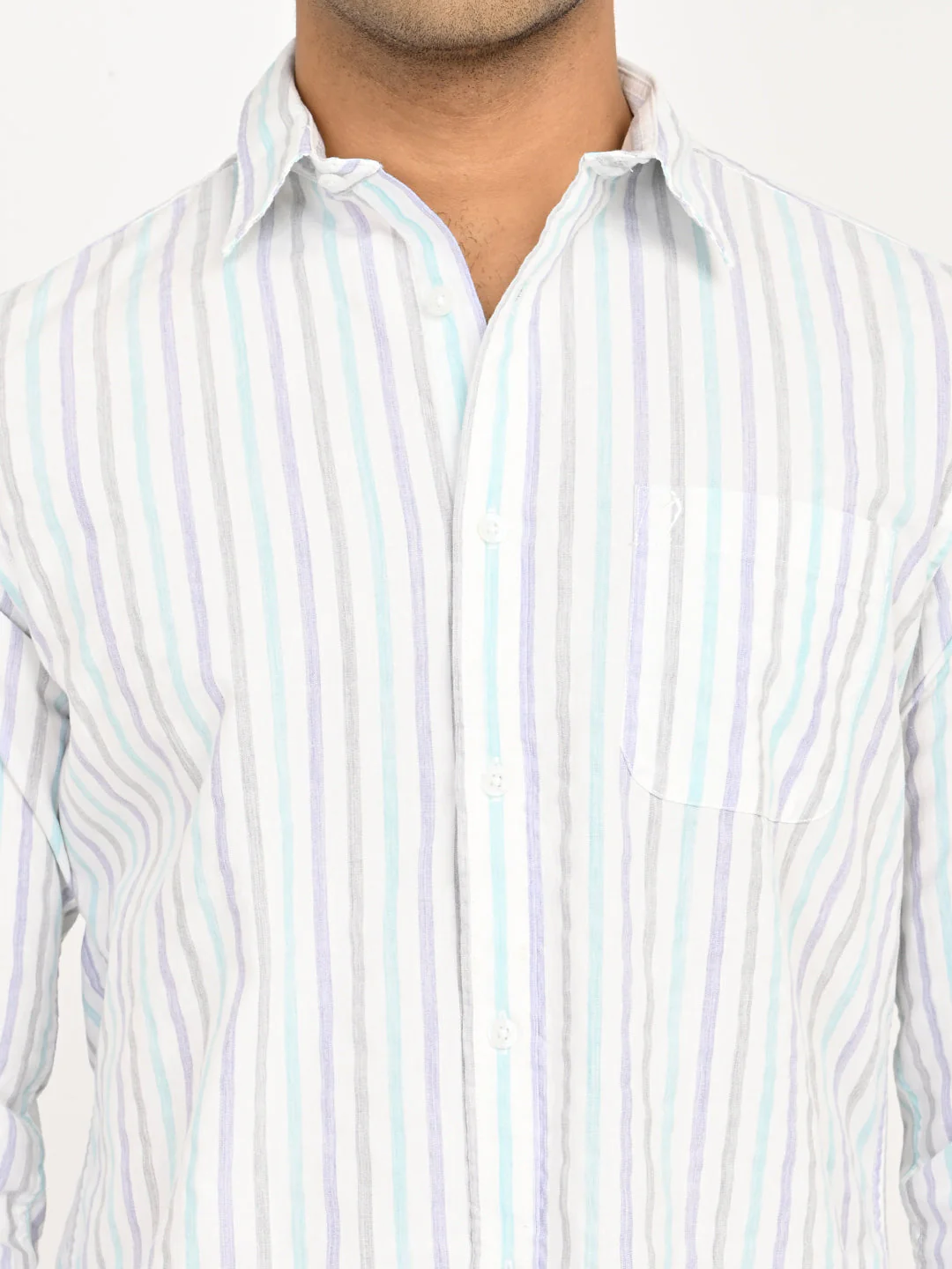 Men's Striped Full Sleeves Cotton Blend Shirt - Image 6