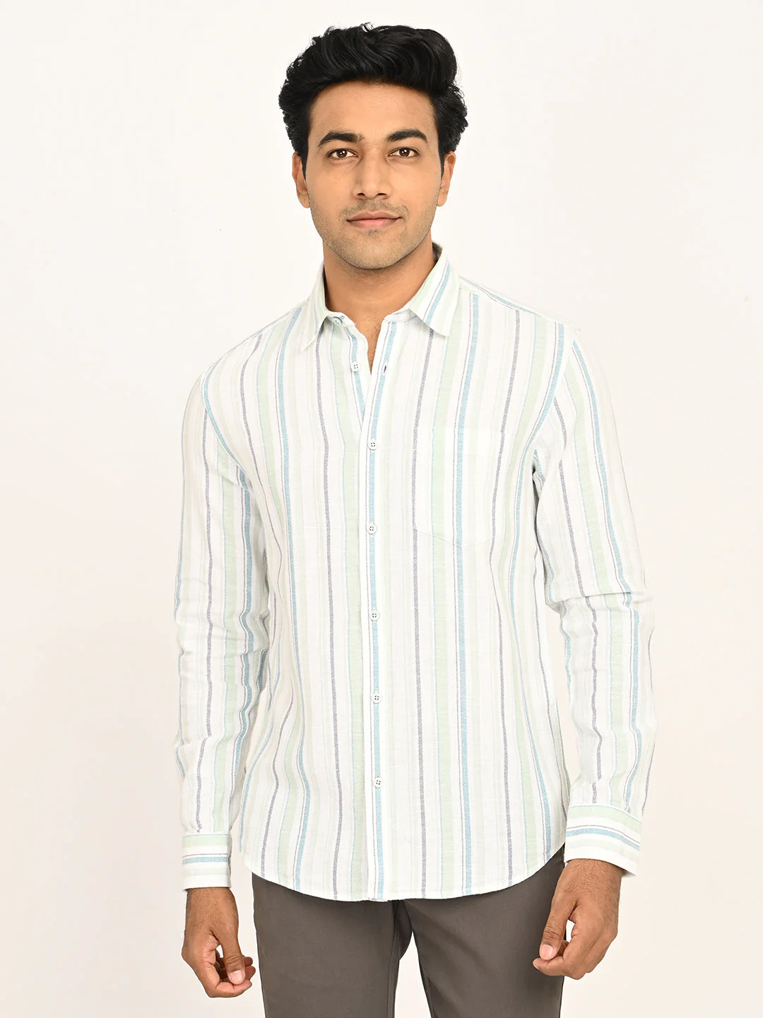 Men's Striped Full Sleeves Cotton Shirt