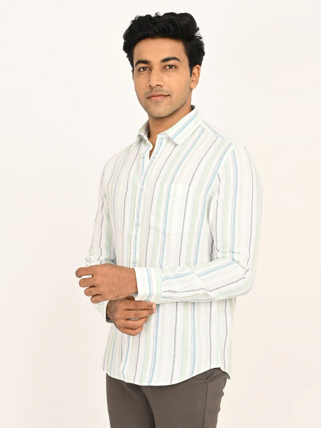 Men's Striped Full Sleeves Cotton Shirt - Image 2