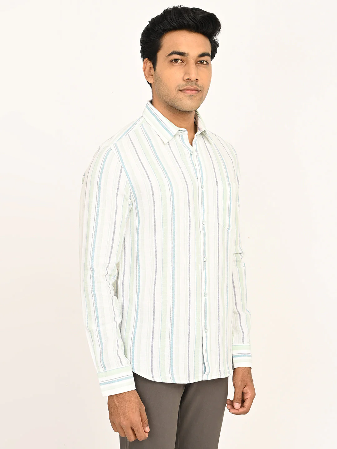 Men's Striped Full Sleeves Cotton Shirt - Image 3