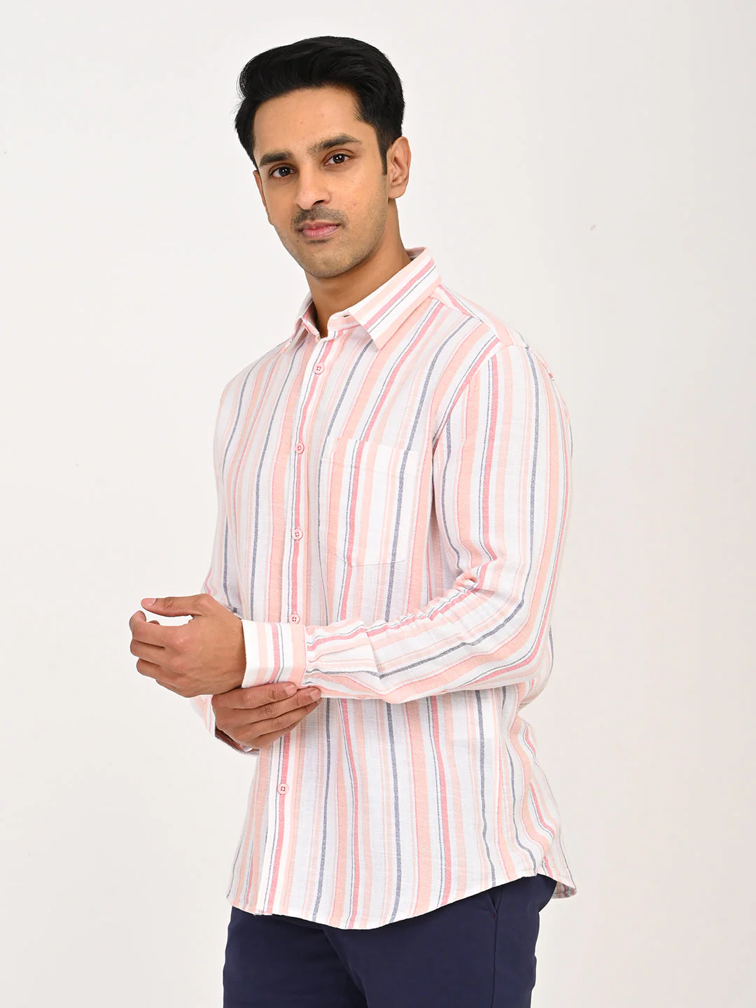 Men's Striped Full Sleeves Cotton Shirt - Image 8