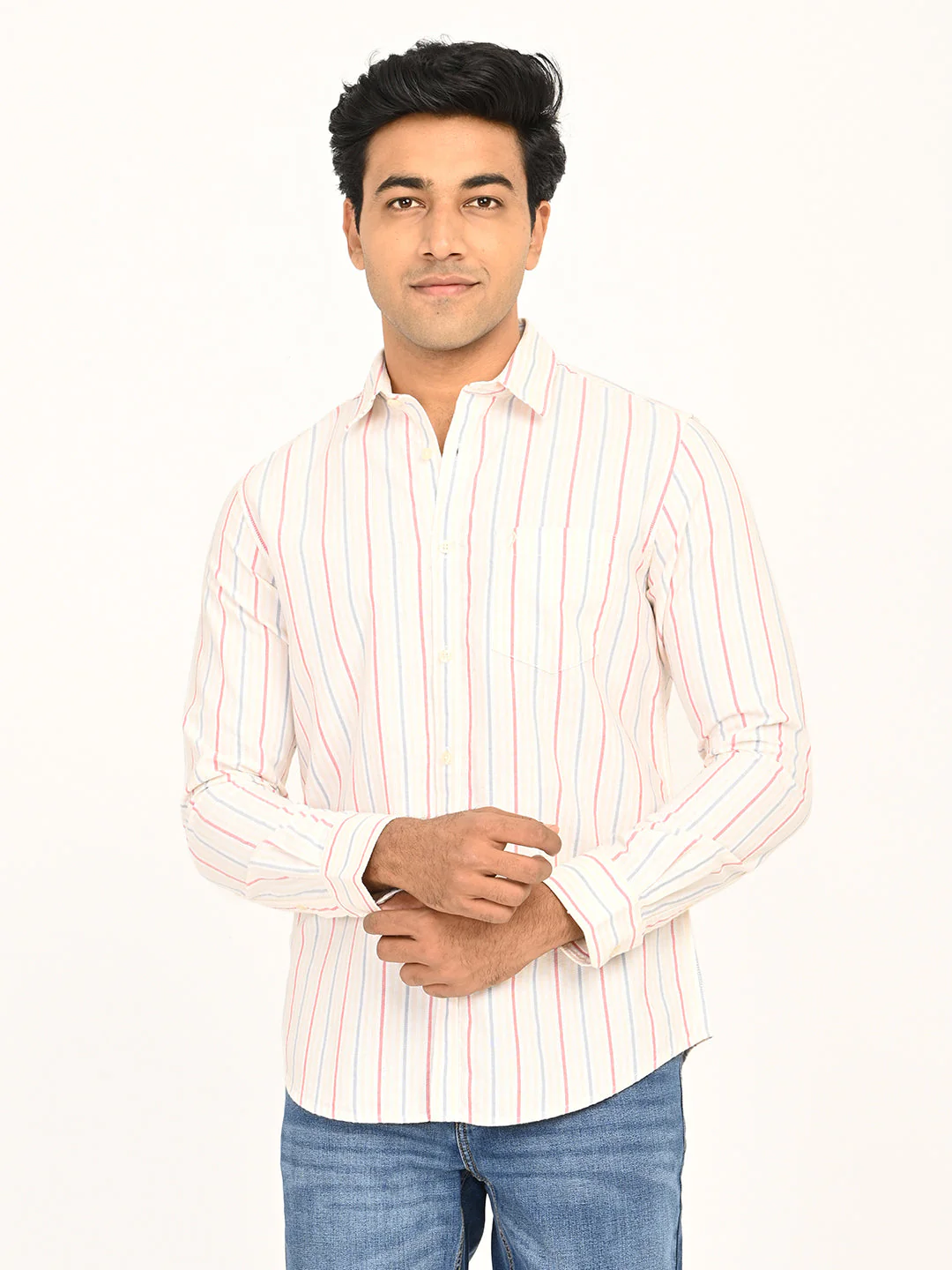 Men's Striped Full Sleeves Cotton Shirt