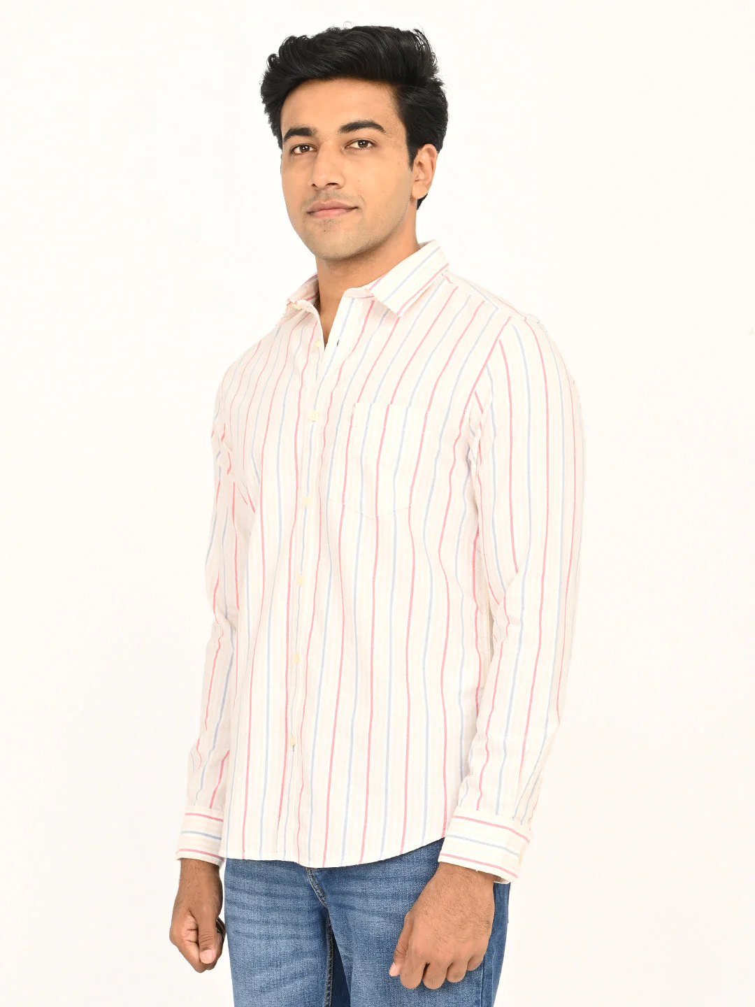 Men's Striped Full Sleeves Cotton Shirt - Image 2