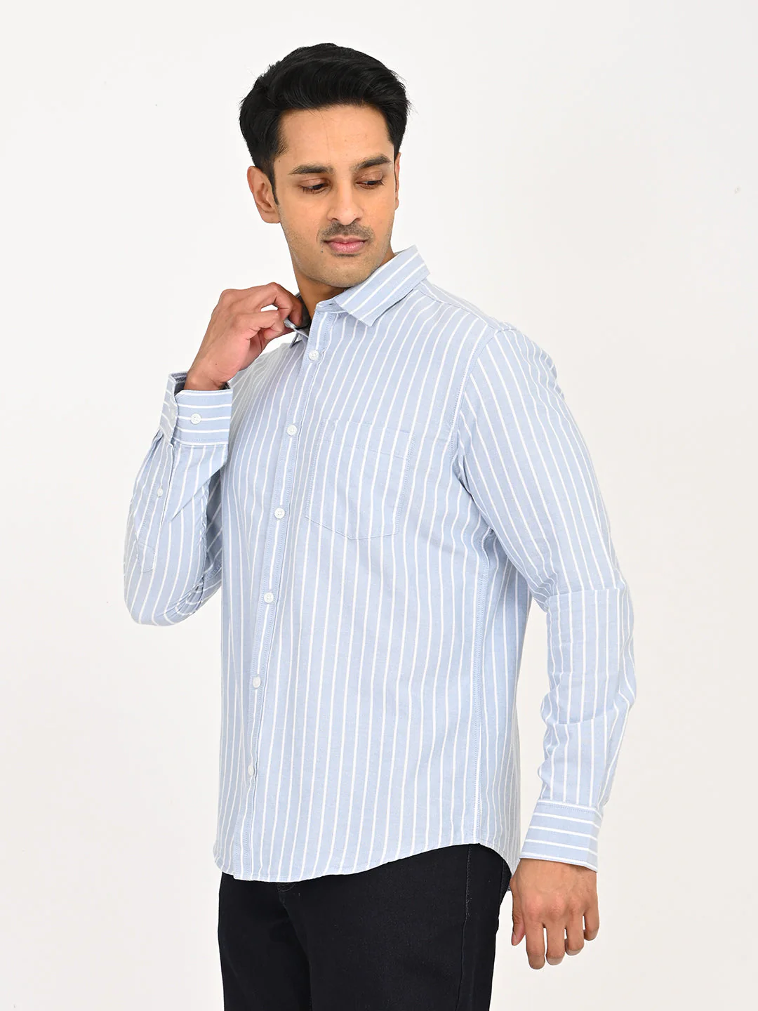 Men's Striped Full Sleeves Cotton Shirt - Image 2