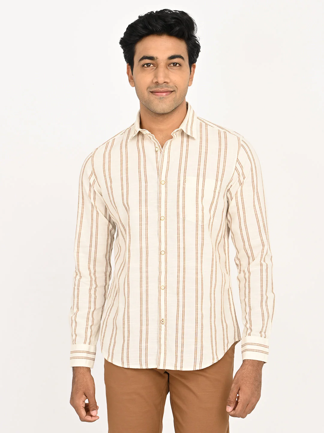 Men's Striped Full Sleeves Cotton Shirt