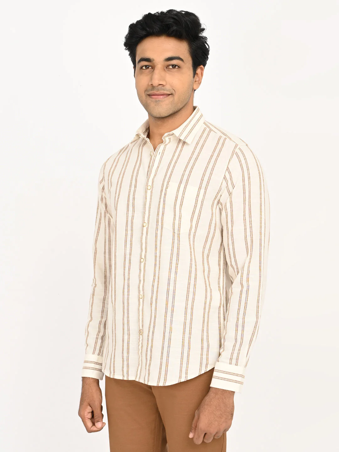 Men's Striped Full Sleeves Cotton Shirt - Image 2