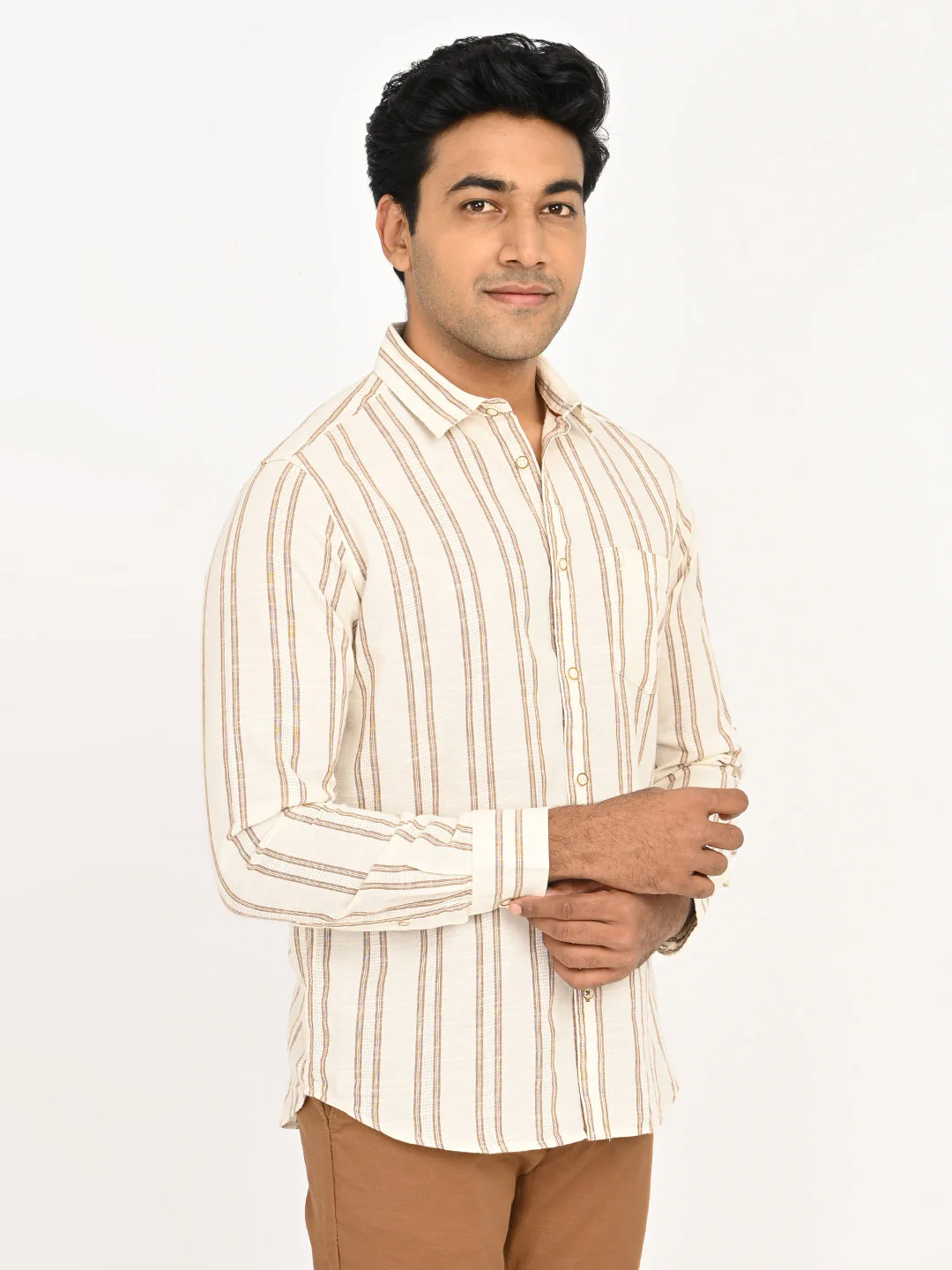 Men's Striped Full Sleeves Cotton Shirt - Image 3