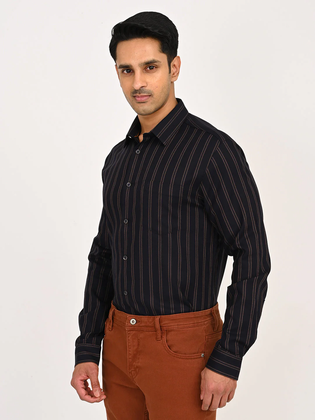 Men's Striped Full Sleeves Cotton Shirt - Image 2