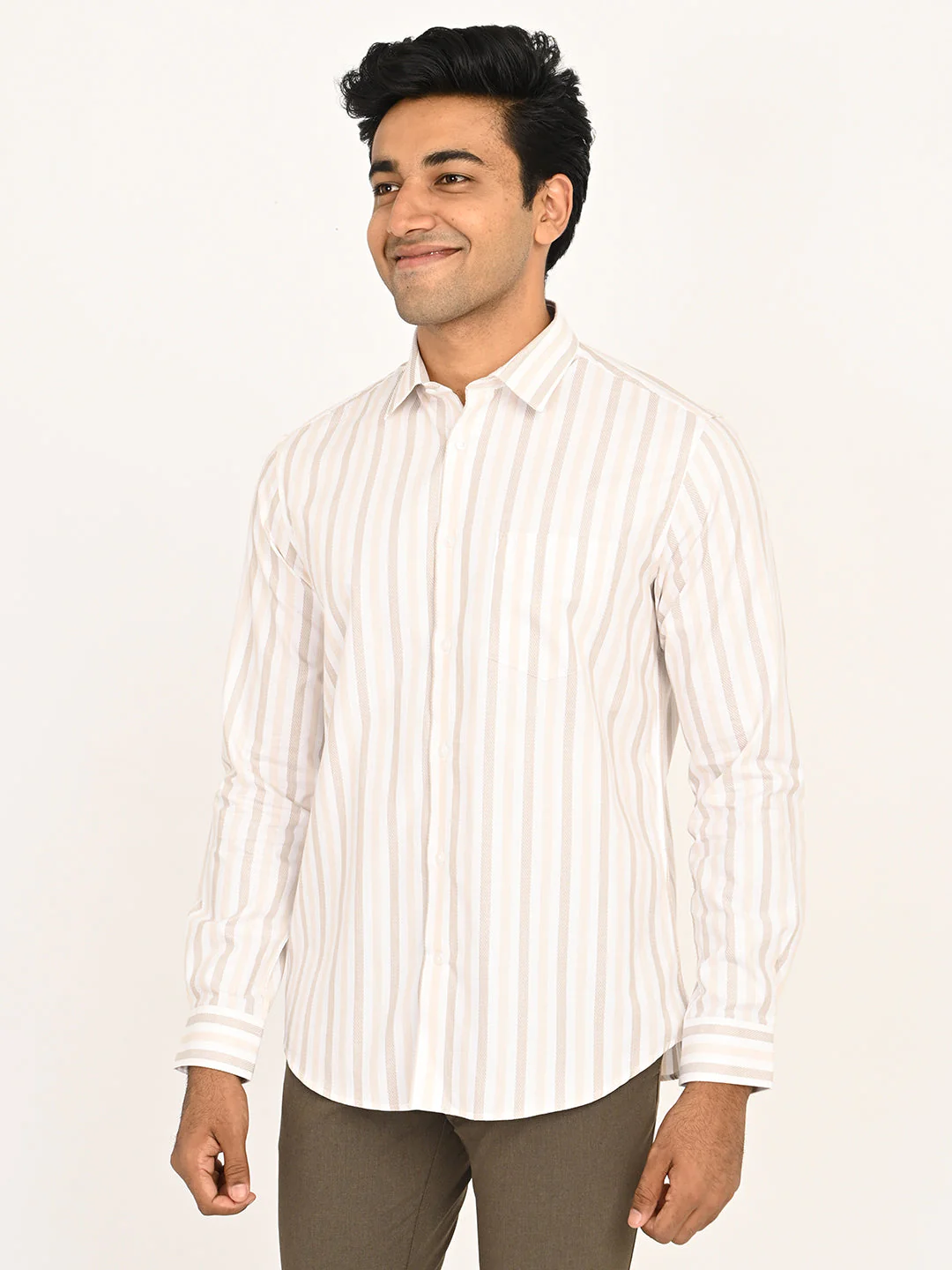 Men's Striped Full Sleeves Cotton Shirt - Image 2