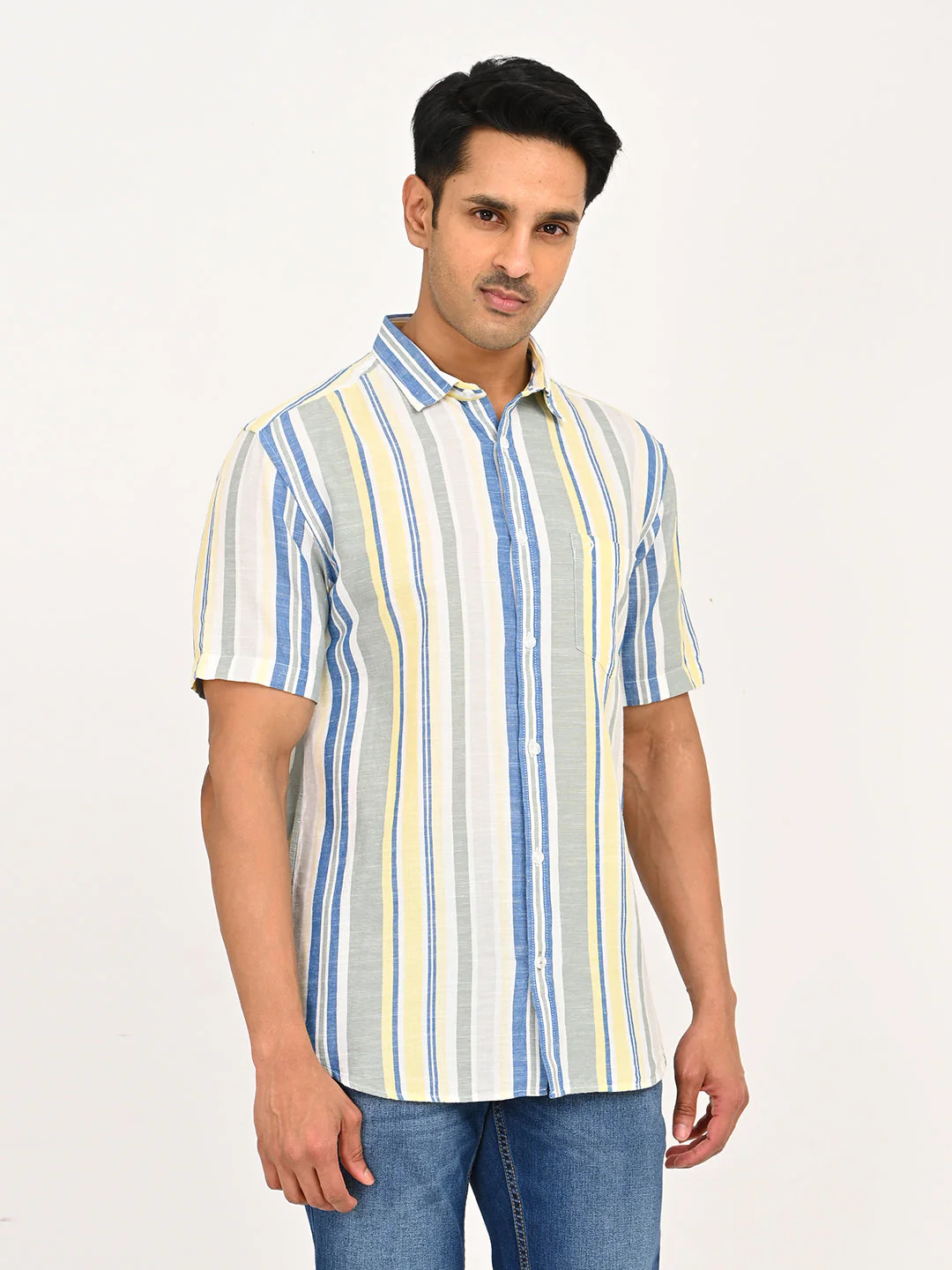 Men's Striped Half Sleeves Cotton Blend Shirt - Image 3