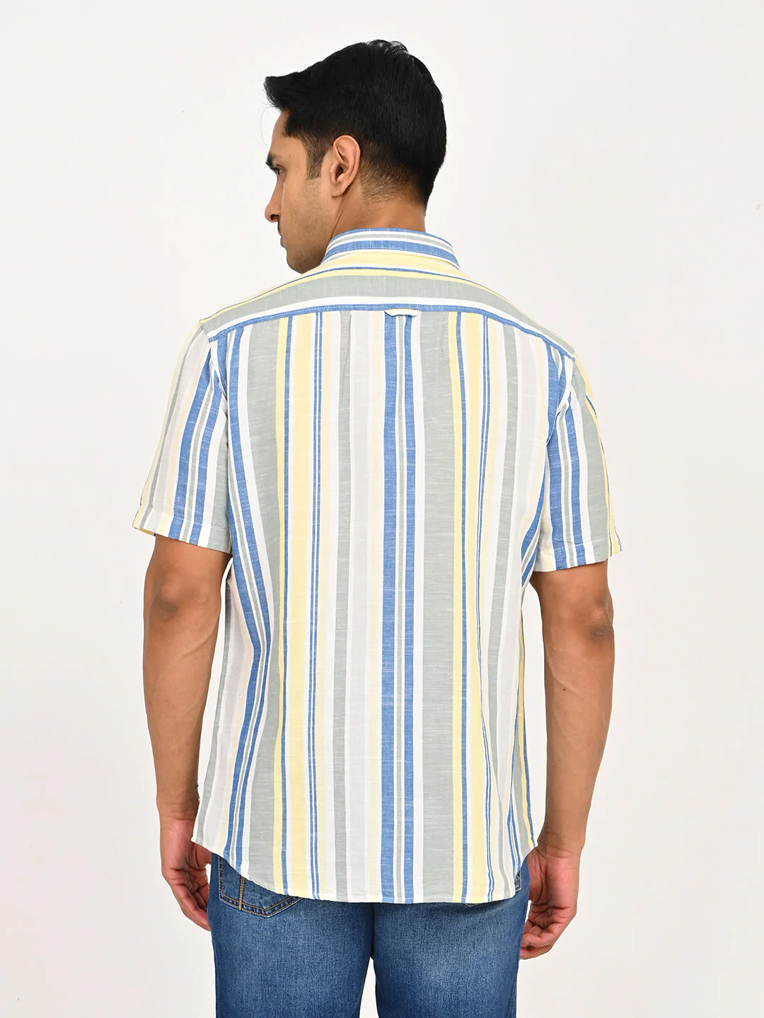 Men's Striped Half Sleeves Cotton Blend Shirt - Image 4