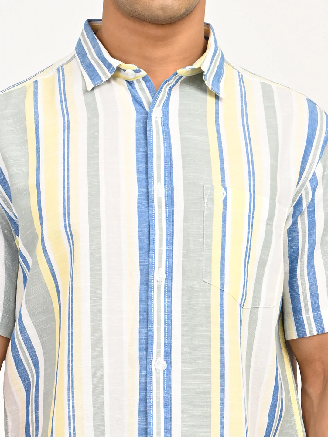 Men's Striped Half Sleeves Cotton Blend Shirt - Image 5